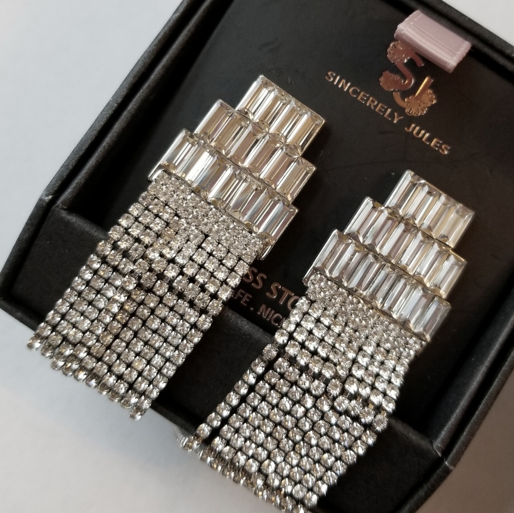 ❗Dita Von Teese Style Chandelier Glass Rhinestone Tassel Dangle Earrings❗